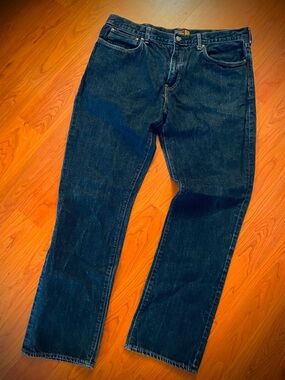 J Crew Blue Jeans Mens 38x34 Slim Straight Indigo Dyed Resin Crinkle Wash